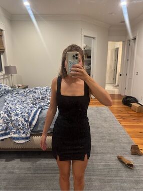 BB Dakota Black Square-Neck Mini Dress with Front Slits